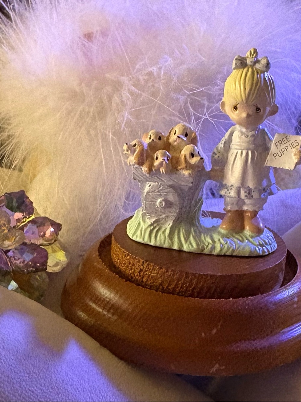 Enesco Vintage Pewter Mini Girl With Puppies And Base